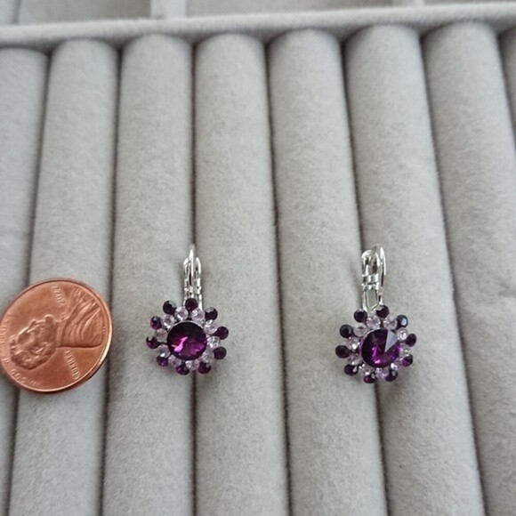 silver & faux amethyst drop earrings - Picture 5 of 6